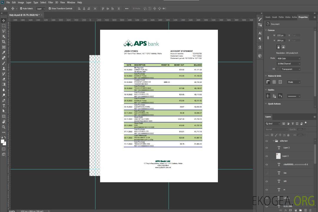 Relevé bancaire APS de Malte xls template